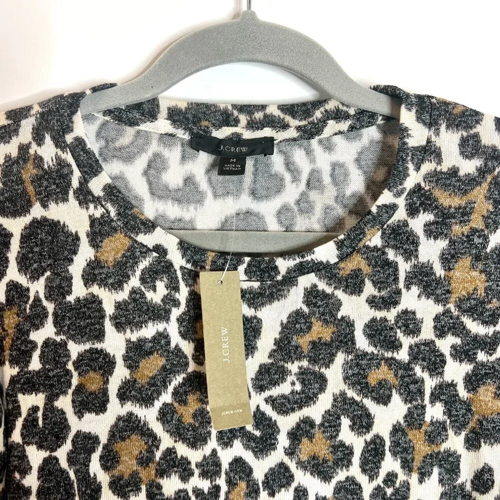 J. Crew Supercozy Puff Sleeve Pullover in Leopard Print Lyocell Size Medium NWT - Picture 3 of 6